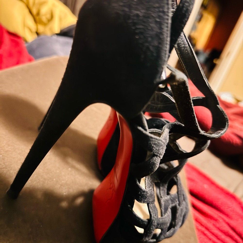 Christian Louboutin Black Suede, Couture, Strappy, Heels. RARE FIND!
